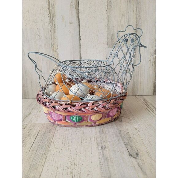 Chicken hen wire Easter basket egg Spring home decor set - Picture 4 of 9